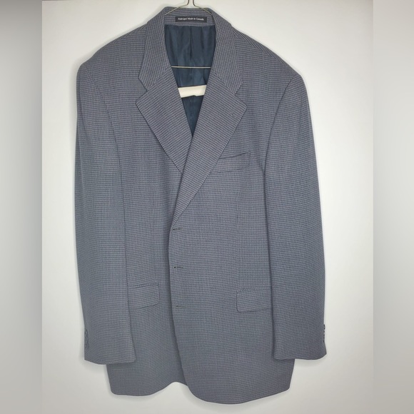 Jones New York 100% Wool Tweed Mens Graph Check Plaid Windowpane Tall Blazer 46L - Picture 2 of 8